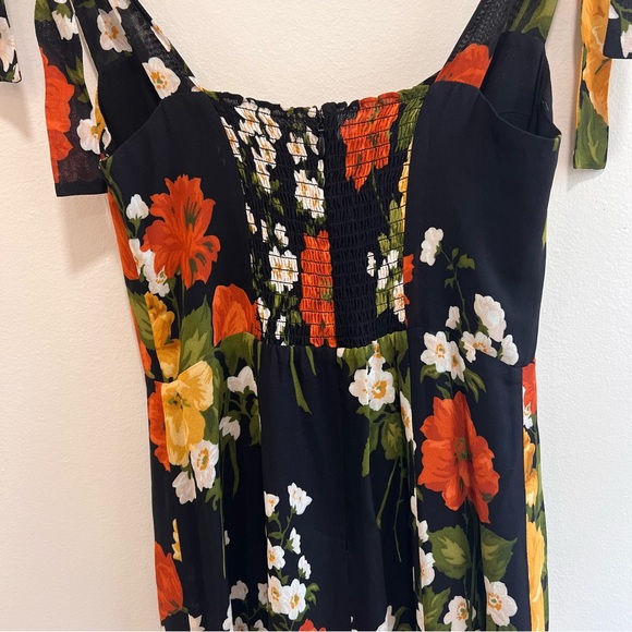 Reformation Nadira Floral Georgette Midi Dress Luisa Black Yellow Tie Straps, 4 - Picture 10 of 16